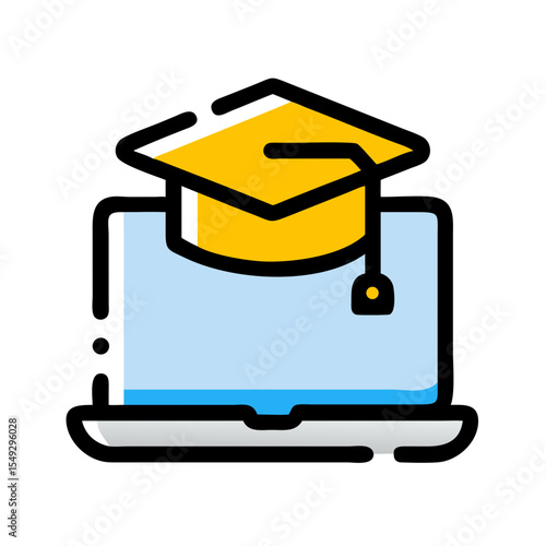 Graduation cap on laptop, online education, learning, knowledge