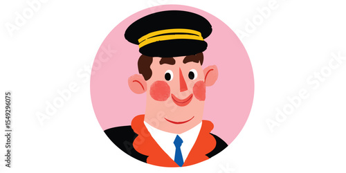 A charming illustration depicts a friendly postman with a cheerful demeanor, dressed in his uniform. Ideal for designs about postal services and communication.