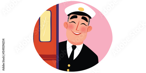 A friendly conductor, exudes warmth and professionalism, the embodiment of reliable transportation and customer service.