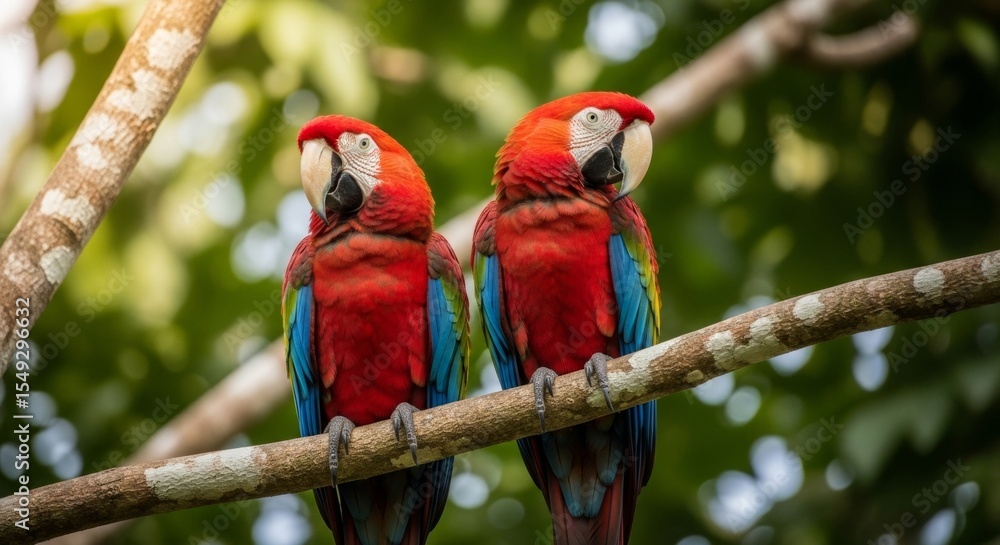 Obraz premium Two Scarlet Macaws Perched on a Branch