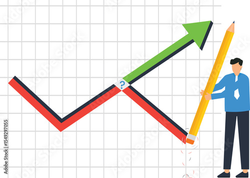 Businessman Erasing Negative Trend Graph Chart Data Improvement,business success, growth strategy, problem solving, overcoming challenges, financial growth, strategic planning,