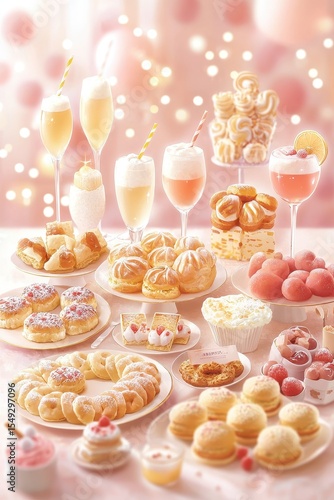 Delightful Dessert Table with Colorful Pastries and Sweet Treats