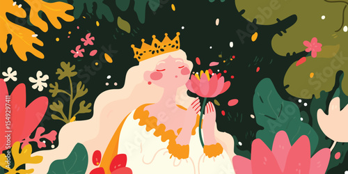 A queen, adorned in a golde...