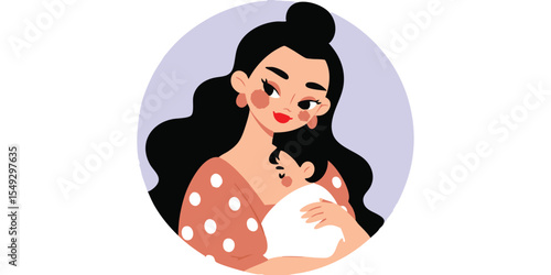 Loving mother tenderly holding her newborn baby. A heartwarming illustration depicting the beauty of motherhood and the strong bond between parent and child.