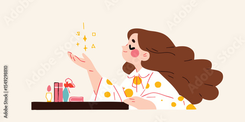 A whimsical illustration of a girl gazing with wonder as shimmering magic emanates from her outstretched hand, embodying the joy and wonder of a creative spirit.