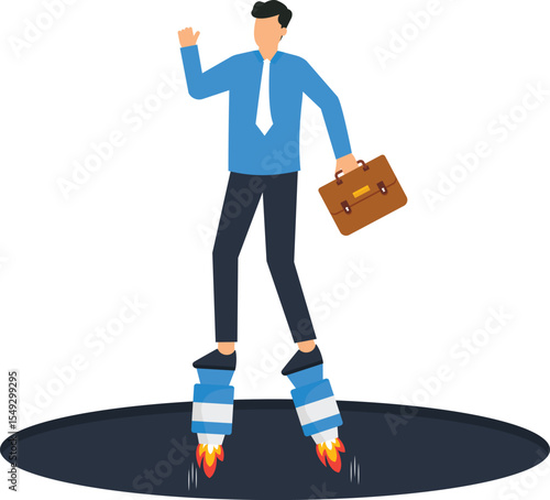 Businessman Rocket Boots Fast Growth Startup Success,startup success, rapid advancement, innovation, investment, ambition, progress, speed, achievement,