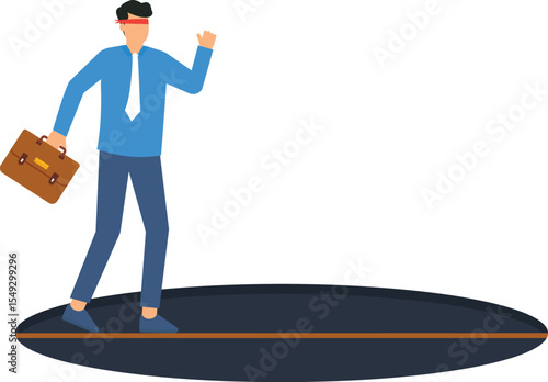 Blindfolded Businessman Walking Tightrope Risk Management,blindfolded businessman, tightrope walk, risk management, corporate strategy, business challenge, uncertainty, decision making,