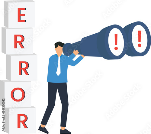 Businessman Using Binoculars to Find Error Problem Solving Solution,error, problem, solution, business, troubleshooting, debugging, problem solving, solution finding, challenge, obstacle, binoculars, 