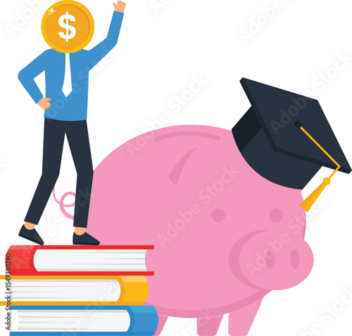 Smart Investment Education Savings Plan Piggy Bank Student Loan Debt,Education savings, piggy bank, graduation, student loan, debt free, financial literacy, investment, money, wealth, success,