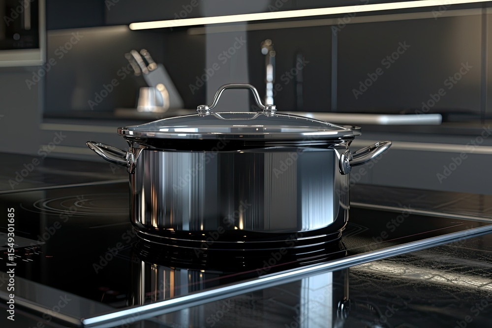 ultra HD visual of Fancy glass induction stove with metal pot ultra HD visual of Fancy glass induction stove with metal pot
