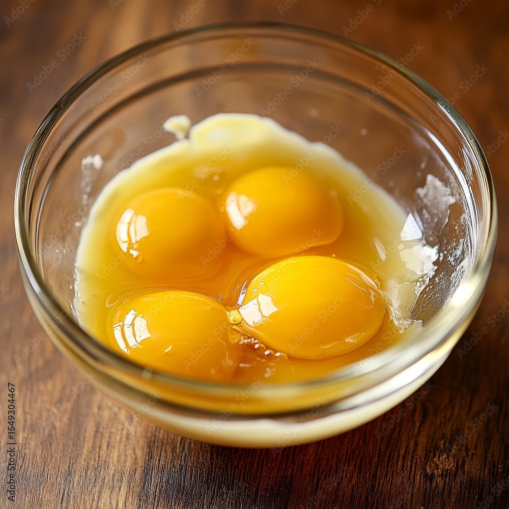 Fresh Organic Eggs in Clear Bowl on Wooden Table Surface Fresh Organic Eggs in Clear Bowl on Wooden Table Surface