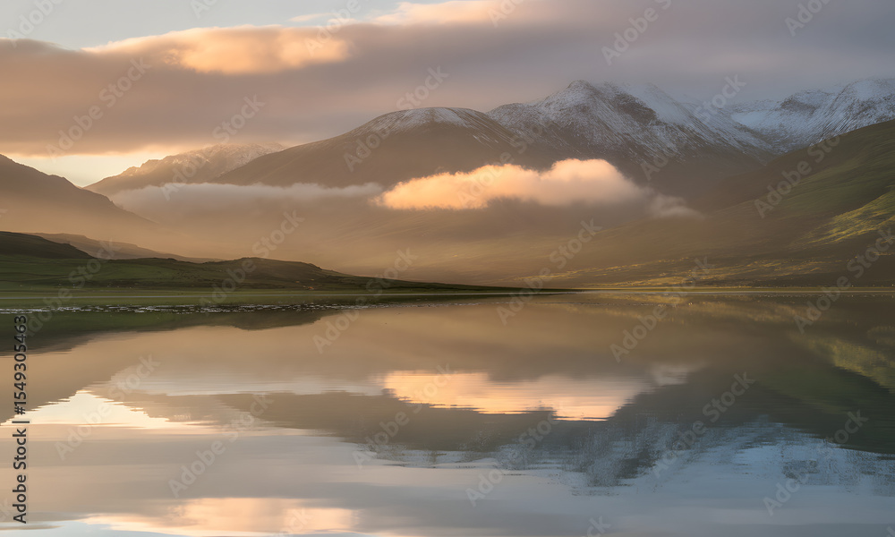 Fototapeta premium Peaceful Mountain Lake Reflection at Dusk