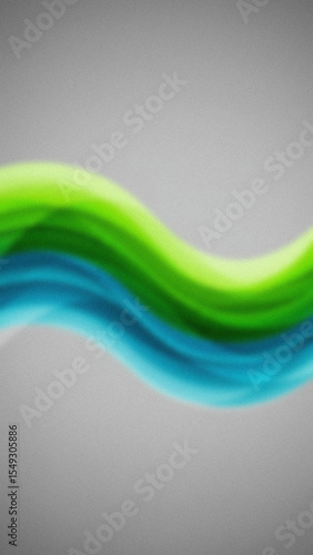 Wavy pattern of blended green and blue hues over a grainy gray background displaying fluid motion and vibrant colors