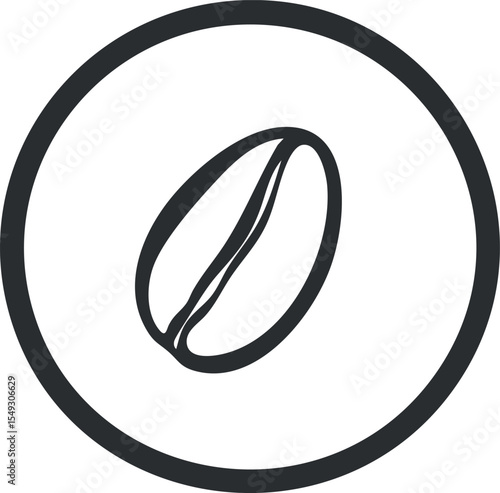 Black and white icon of a coffee bean inside a circular border representing coffee and caffeine