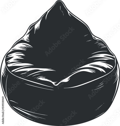 Black and white vector illustration of a beanbag chair with soft and cozy cushion for comfortable seating