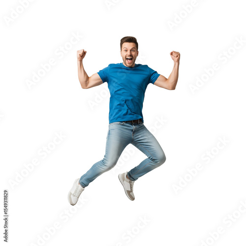 Man jumping with joy isolated on transparent background