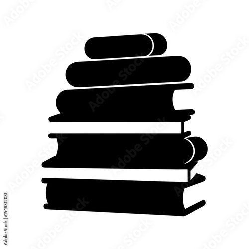 black silhouette of a stack of books on white back.svg
