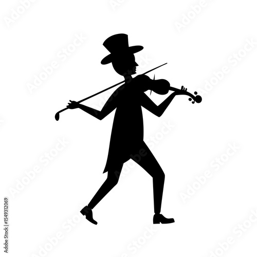 black silhouette of a street violinist on white ba.svg