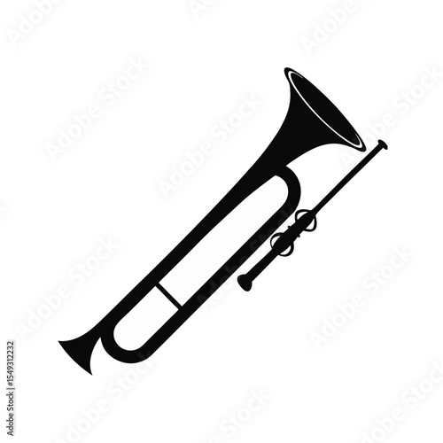black silhouette of a trombone on white background.svg