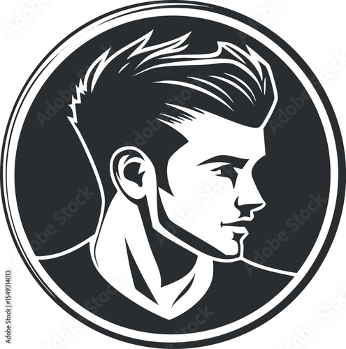 Stylized black and white vector illustration of a young man's profile with a modern hairstyle.