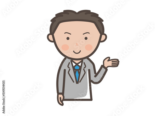 説明や案内をする若い男性ビジネスマンの上半身イラスト