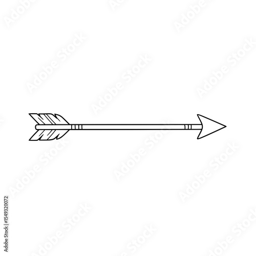 A monochrome illustration of a feathered arrow pointing to the right