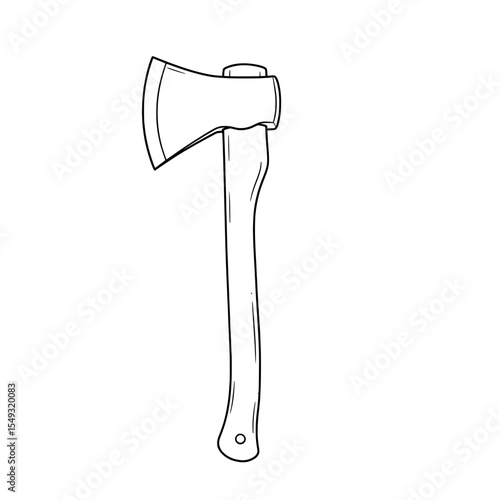Axe Simple line art of an axe with a wooden handle against a stark white background