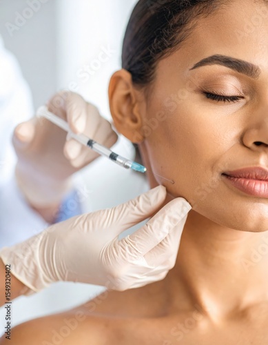 Woman receiving a cheek filler injection for facial contouring and rejuvenation.