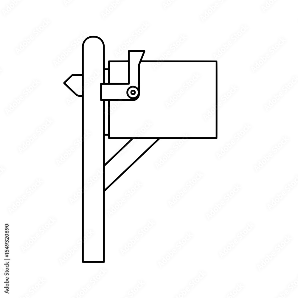 Fototapeta premium A simple line drawing depicts a mailbox, mounted on a post, minimalist design