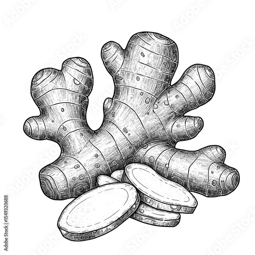 Ginger root with detailed engravings