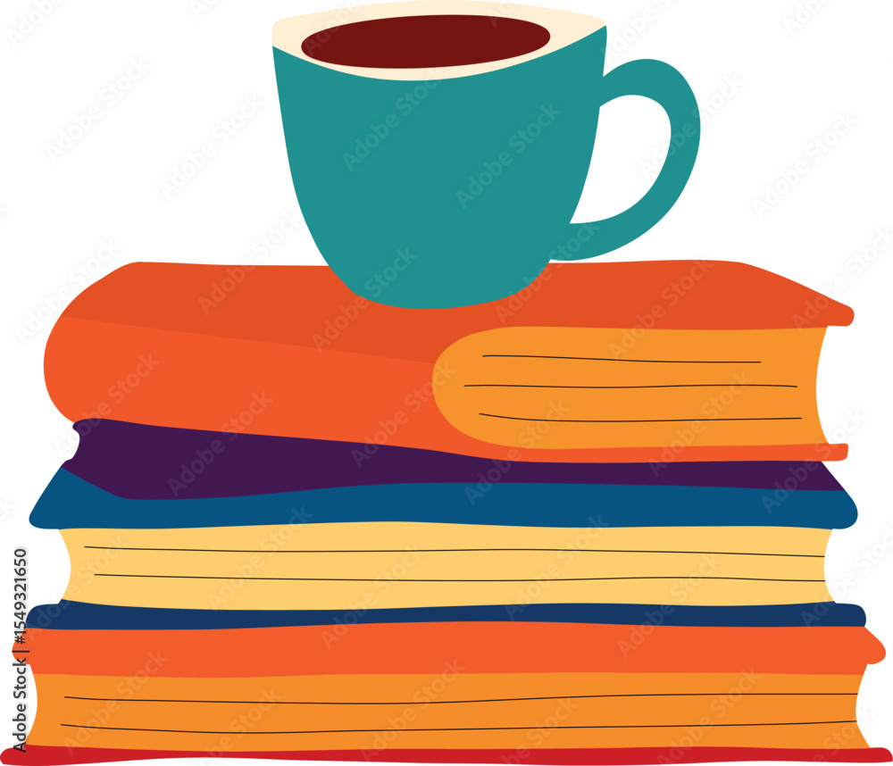 Naklejka premium Stack of Books with Mug