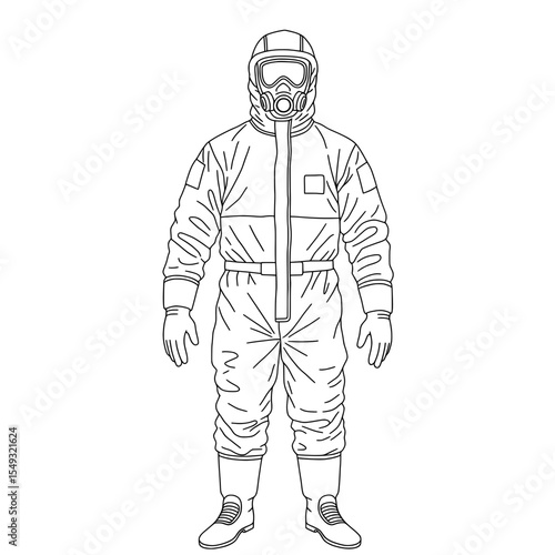 Person in protective hazmat suit with gas mask