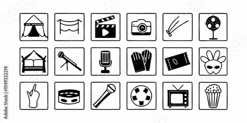 Event and Entertainment Icon Set, Party and Performance Elements, Festival and Show Symbols, Celebration and Media Graphics