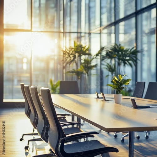 Modern Conference Room with Natural Light and Green Plants