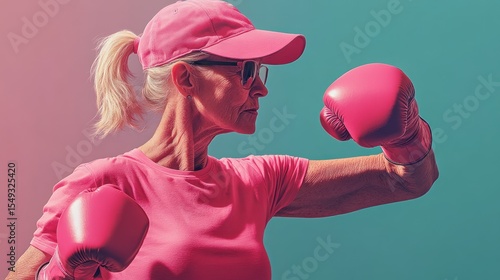 Wallpaper Mural Determined Senior Woman in Pink Boxing Gear ready to fight her Illness Torontodigital.ca