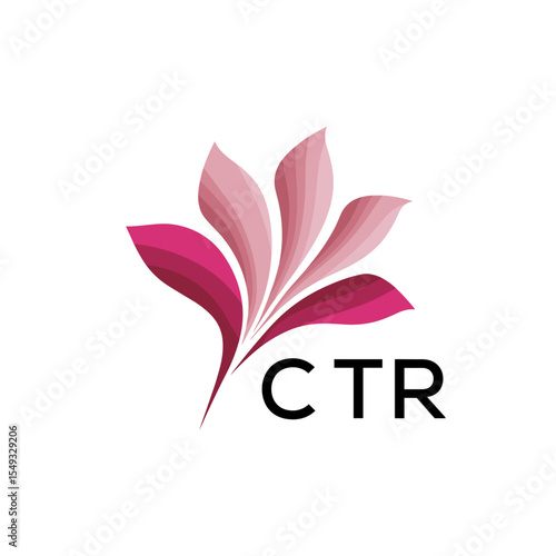 CTR Abstract Pink Flower Petals Logo with Typography , CTR Later Logo, Elegant Gradient Botanical Emblem with Text CTR , Creative Nature-Inspired Logo Concept Isolated on White.
