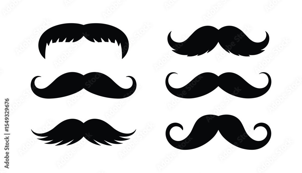 Black Mustache Silhouette Icon Set Various Retro and Stylish Mustache Designs. Black Mustache Silhouette Icon Set Various Retro and Stylish Mustache Designs.