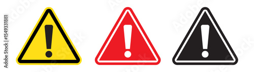 Danger sign, warning sign, attention sign. Exclamation mark in triangle. Alert icons. 