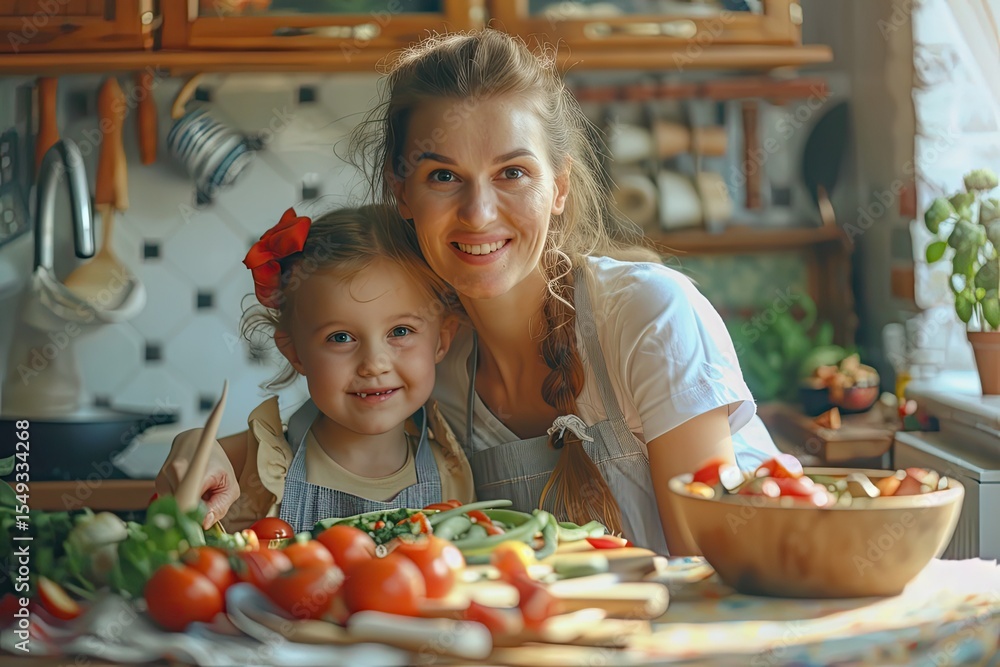 Ultra Hd Visual of Happy Mother and Daughter Cooking in the Kitchen Ultra Hd Visual of Happy Mother and Daughter Cooking in the Kitchen