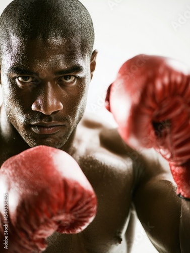 Intense Boxer with Red Gloves in Action Pose for Dramatic Impact