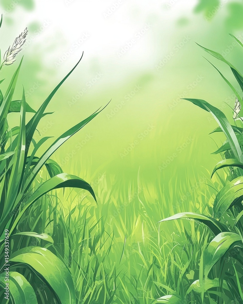 Obraz premium Lush Green Grass with Soft Light and Gentle Nature Background