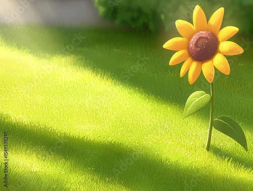Vibrant Yellow Sunflower Blooming in Bright Green Grass Landscape
