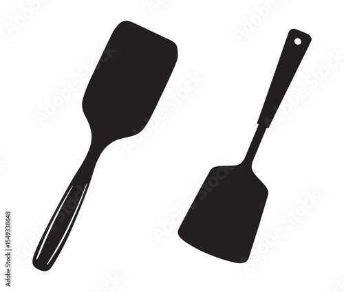 Minimalist spatula illustration kitchen utensil clipart. Silhouette cooking spatula icons.