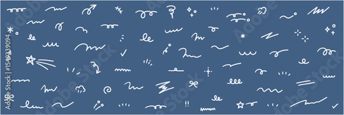 手書きの集中線や矢印などのあしらいのベクターイラストセット。手描き、落書き、飾り、やじるし