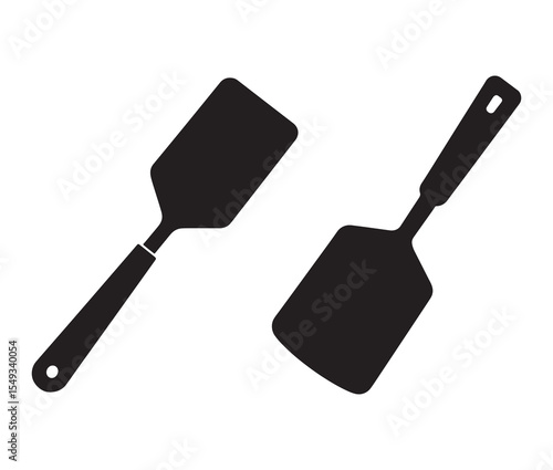 Minimalist spatula illustration kitchen utensil clipart. Silhouette cooking spatula icons.