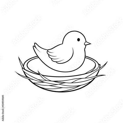 Black Outline illustration bird nest for coloring page