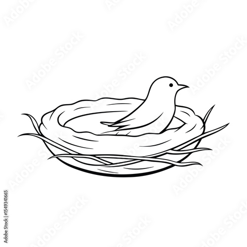 Black Outline illustration bird nest for coloring page