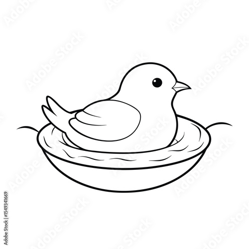 Black Outline illustration bird nest for coloring page