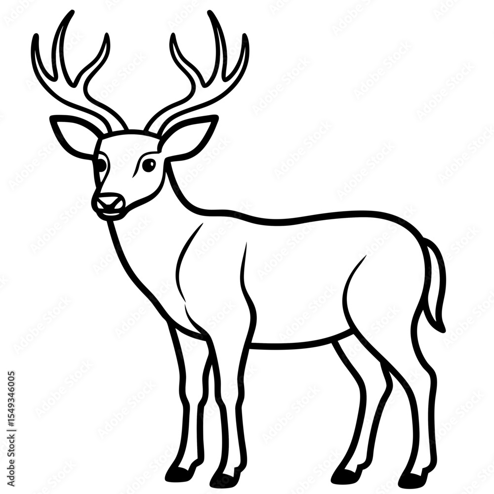 Fototapeta premium Wapiti and Vole Outline Art in Vector Style