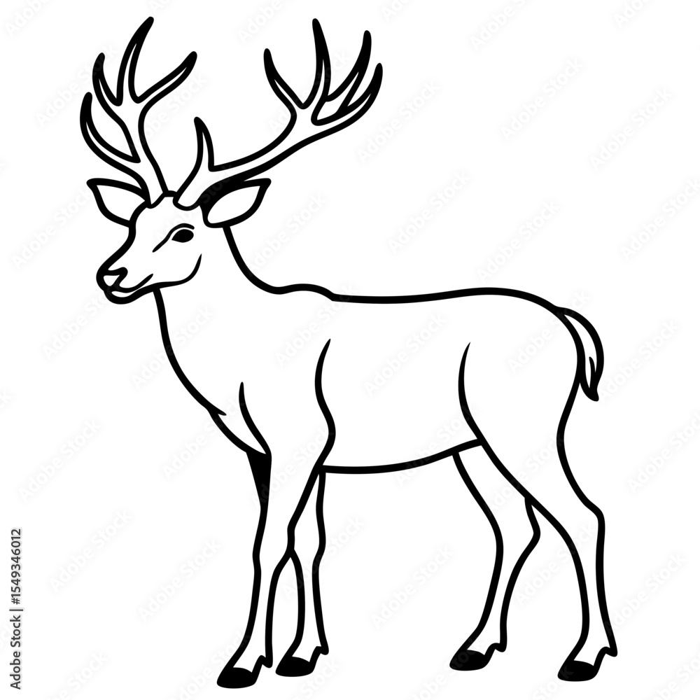 Obraz premium Wapiti and Vole Outline Art in Vector Style